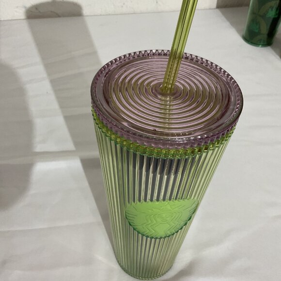 Starbucks Iridescent Green & Pink Reusable Cold Cup Tumbler With Lid & Straw 24 - Picture 2 of 4